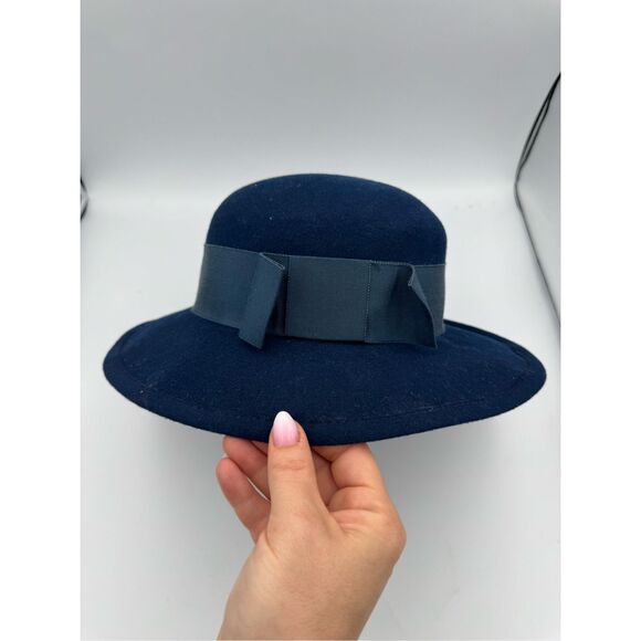 Vintage Street Smart Womens Navy Blue Wool Felt Fedora Hat - Picture 1 of 8